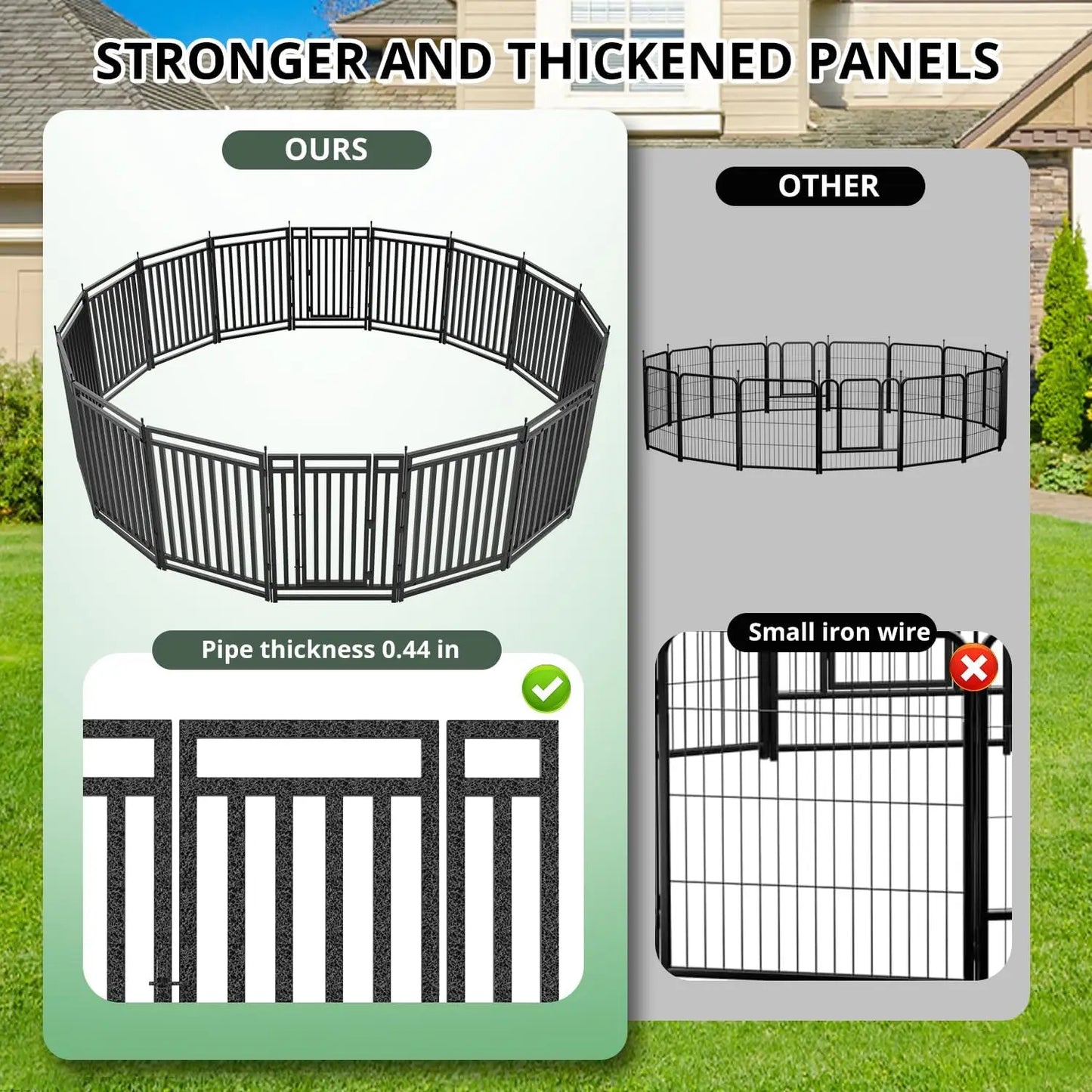 Outdoor Dog Pen (for use in the yard) Indoor Dog Playpen (movable) 40 inches high 16 bars Black - Silver