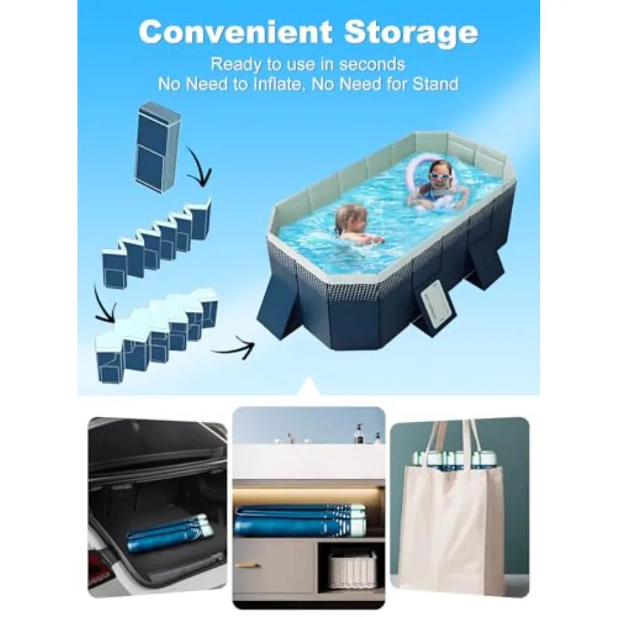 Backyard kiddie pool for kids and dogs: large foldable hard plastic square pool, 83 L x 55 W x 22 H, blue, reinforced sidewalls
