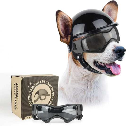 ATUBAN Dog Goggles for Small Dogs with Helmet,2pc Dog Sunglasses and Dog Helmet Set for Small Medium Dog Outdoor Driving Walking