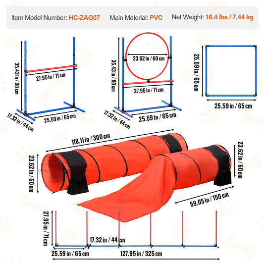 SucceBuy Dog Agility Training Equipment 4 PCS Set with Adjustable High Hurdles 6 Weave PolesJump Ring Square Pause Box Whistle