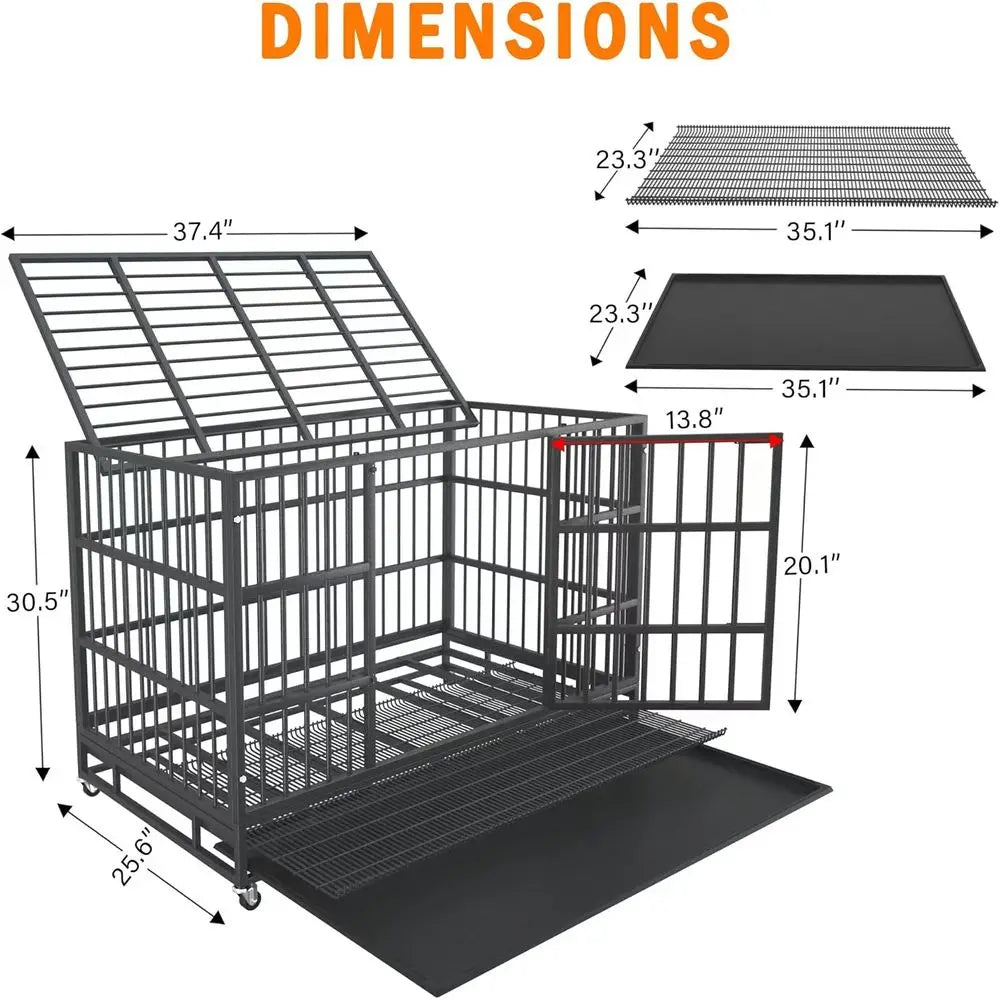 54/48/42/38 inch Heavy Duty Indestructible and Escape-Proof Dog Crate Cage Kennel for Large Dogs, High Anxiety Dog Crate with Re