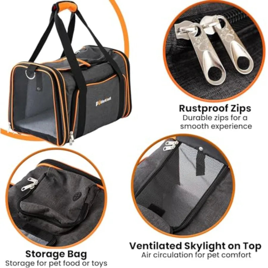 TSA Airline Approved Expandable Pet Carrier 17x11x11 5-Side Entry Soft-Sided Collapsible Cat Dog Carrier up to 15 lbs with Allo