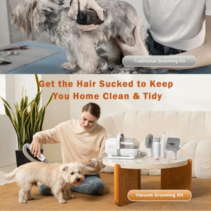 All-in-One Dog Grooming Vacuum Kit with Pet Clippers Low Noise Deshedding Vacuum for Dogs Cats 1.5L Dust Cup White Plastic Body