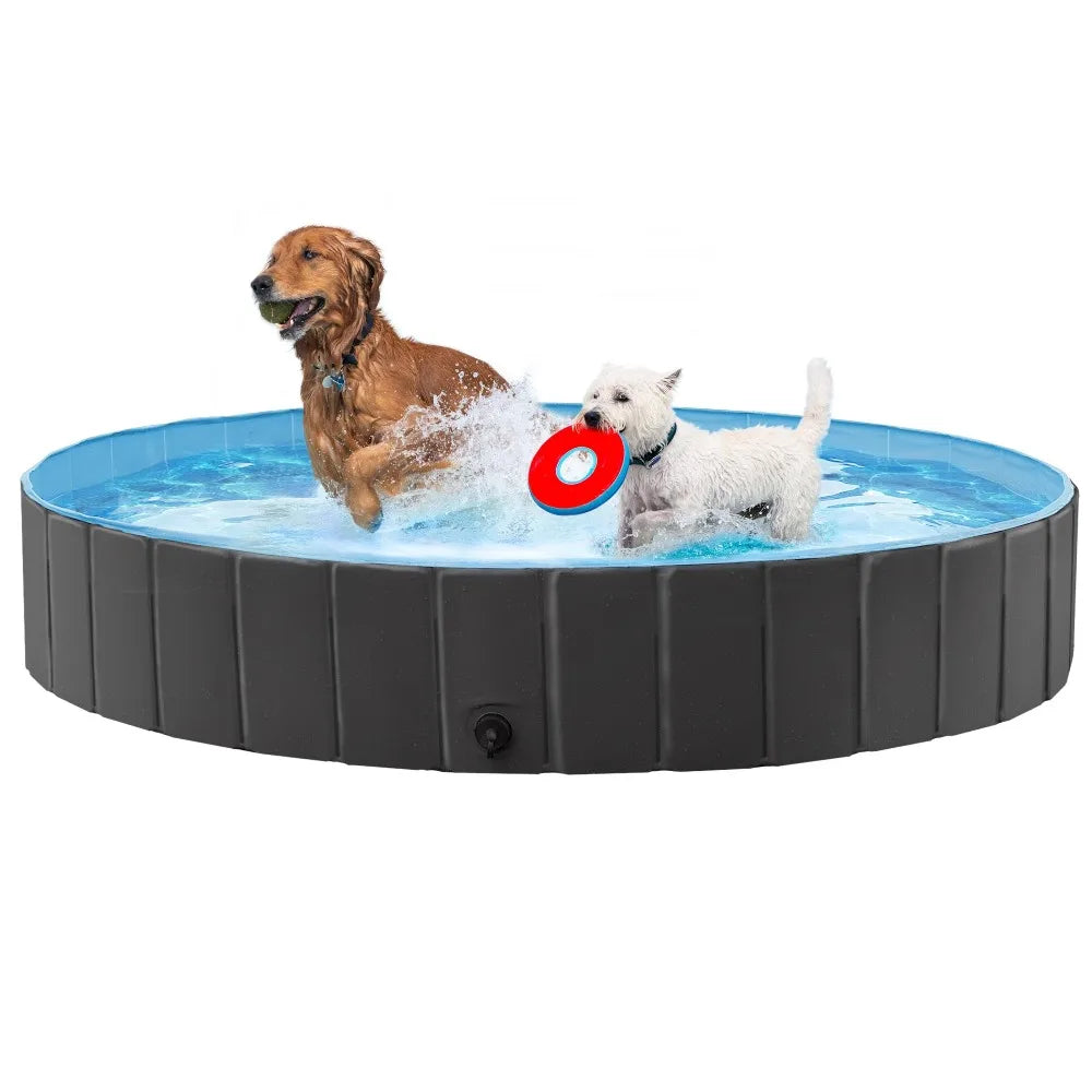 Yah 63"x12" Large Foldable Dog Pool – Collapsible Hard Plastic Pet Bath Tub, Scratch-Resistant – for Small to Large Dogs, Blue