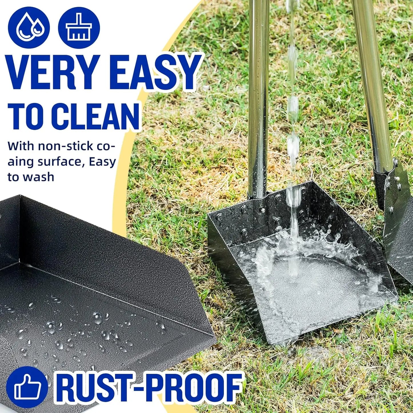 Adjustable Long Handle Dog Poop Scooper Set with Tray, Rake, Spade - Easy Waste Cleanup for Large & Small Dogs