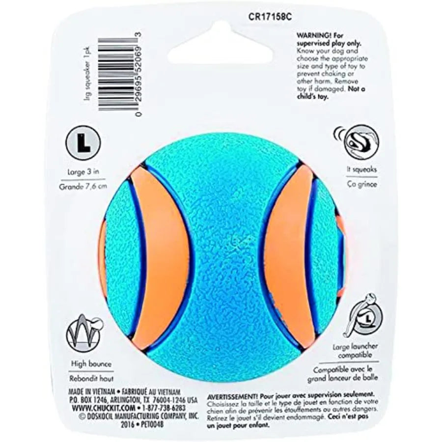 Chuckit Ultra Squeaker Ball Dog Toy Large 3" Diameter (4 Pack)