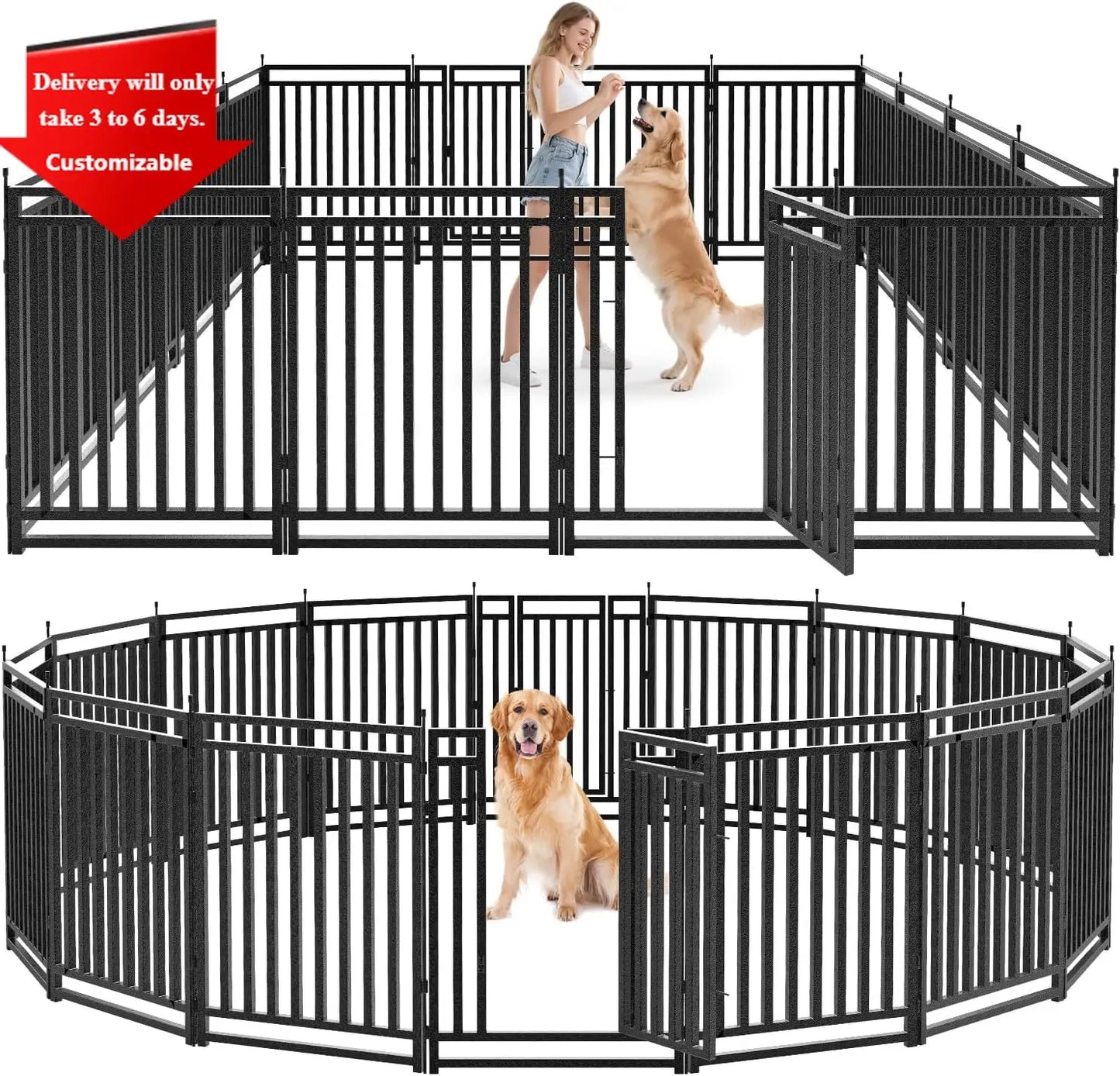Outdoor Dog Pen (for use in the yard) Indoor Dog Playpen (movable) 40 inches high 16 bars Black - Silver