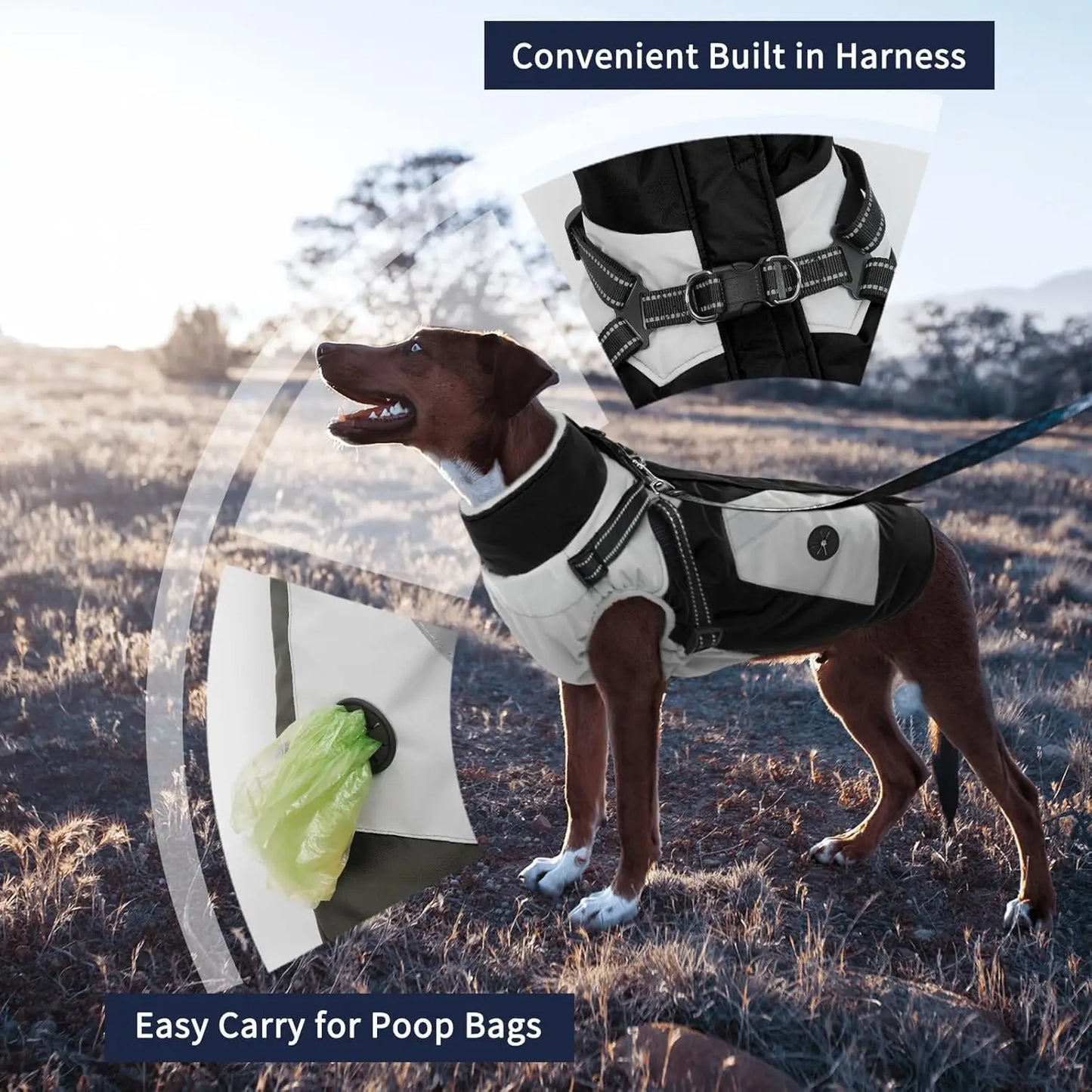 Winter Waterproof Dog Coat - Black, XLarge Zip Up Vest Jacket Fleece Snowsuit for Large Dogs Beagle Cocker Spaniel Border Collie