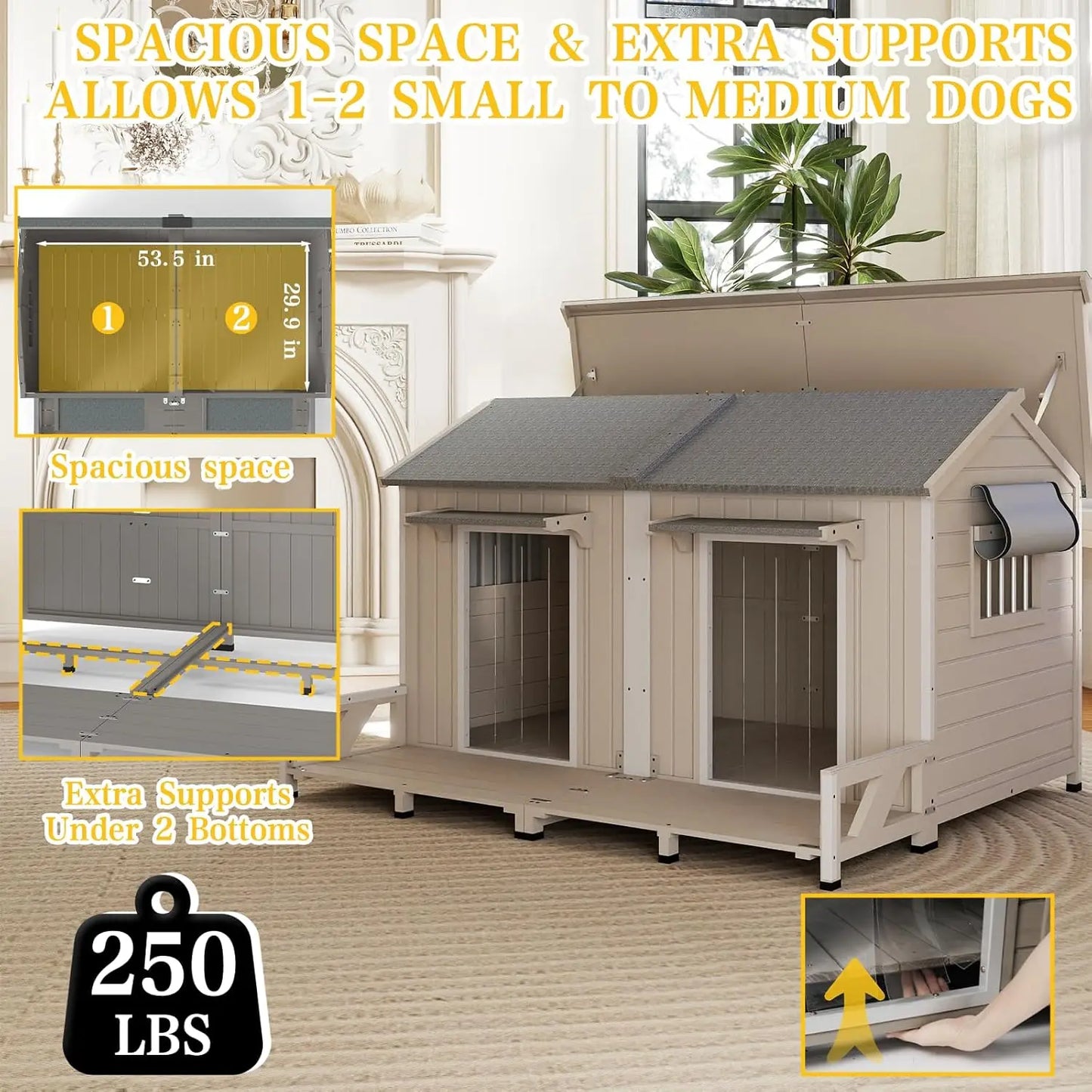 59.4" Large Wood Dog House Weatherproof Asphalt Roof Anti-Chewing Metal Edge Indoor Outdoor Small Medium Large Custom