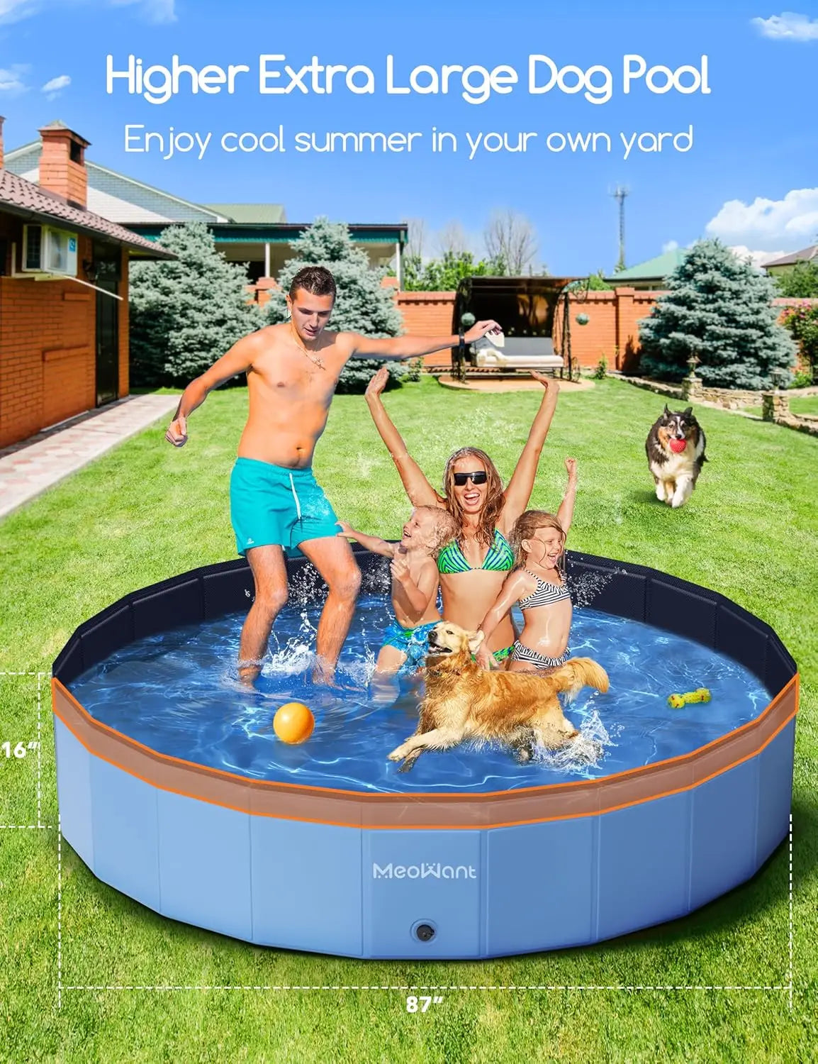 Extra Large Dog Pool 87'' Foldable, Hard Plastic Swimming Pool for Large Dogs, Portable Collapsible Pet Bath Pool
