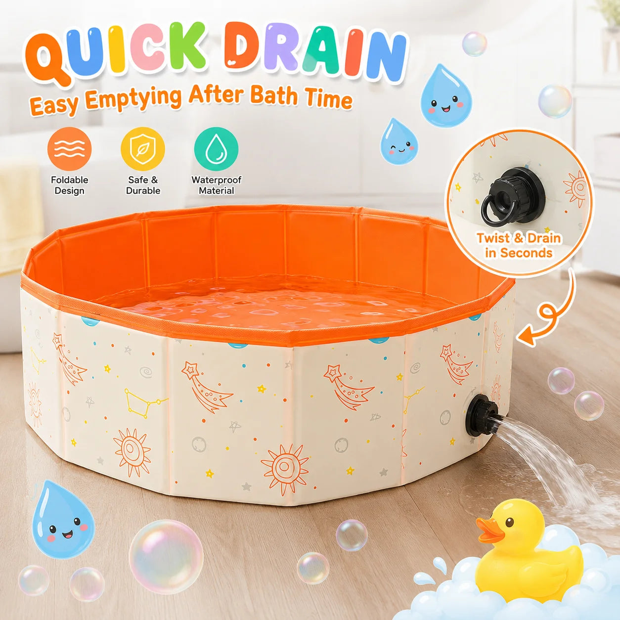 Foldable Dog Pool, Portable Pet Swimming Pool, CollapsiblePVC Waterproof Dog Bathtub for Dogs Cats with Drain Plug OutdoorSummer