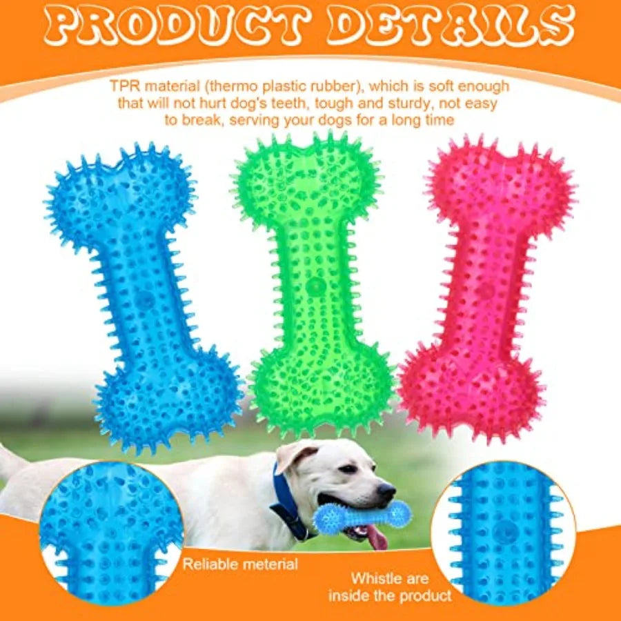 16 Pcs Dog Squeaky Toys Bulk Set Spiky Dogs Donut Bone Teething Toys Squeaky Balls TPR Rubber Toss Fetch for Puppy Small Medium