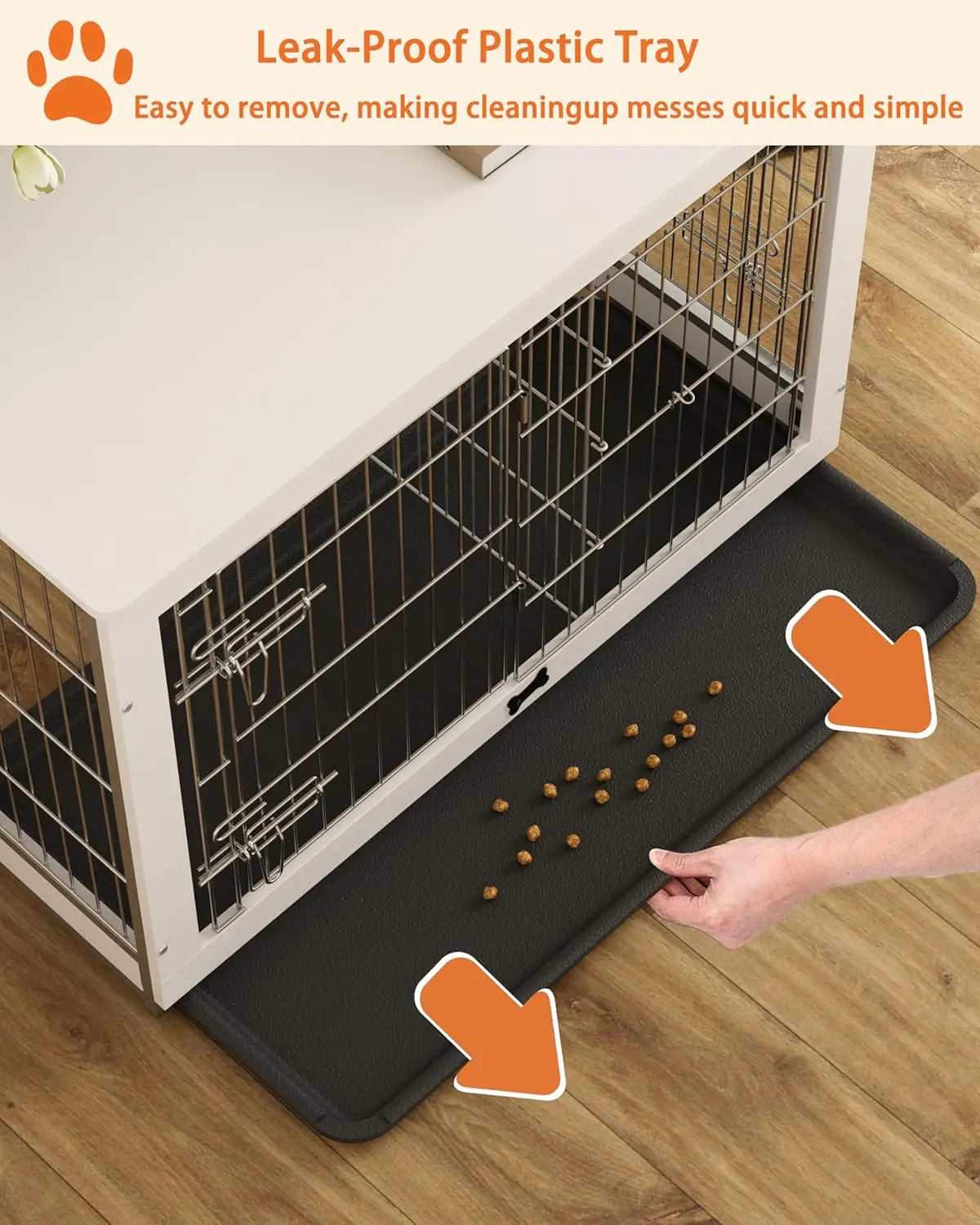 Wooden Dog Crate Furniture with Divider Panel, Double Doors End Table for Medium Dogs, Indoor Dog Kennel with Removable Tray,