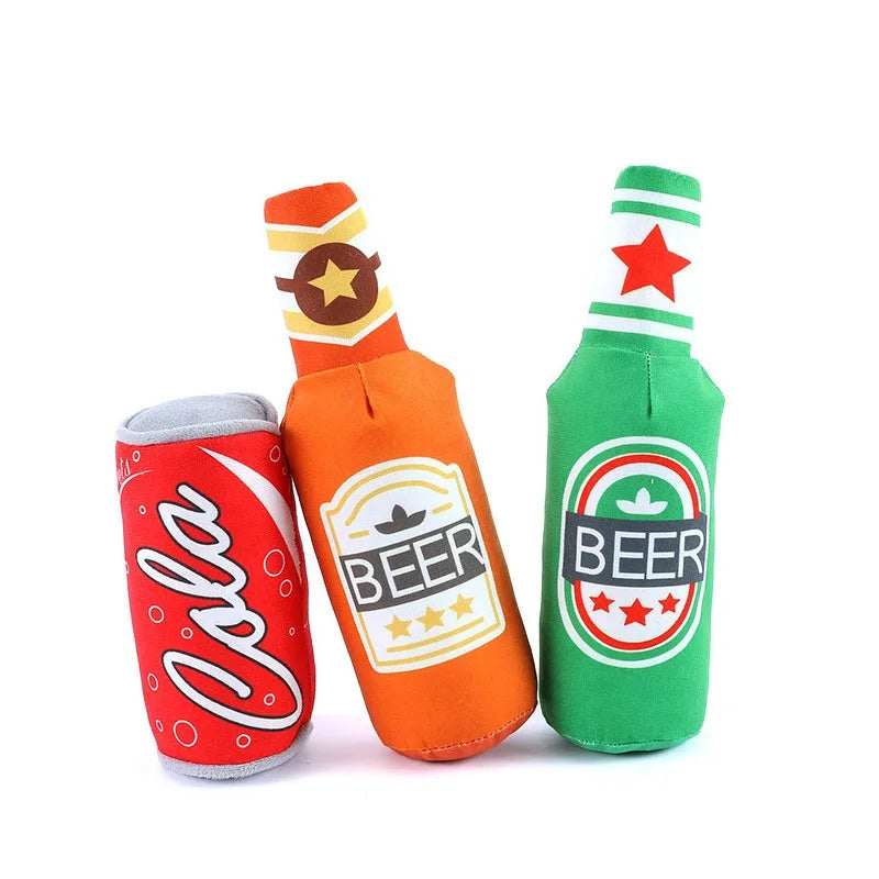Dog Squeaky Beer Bottle Food Shape Dog Toy Funny Plush Toys Bite-Resistant Winebottle Chew Toy Pet Molar Clean Interactive Toy