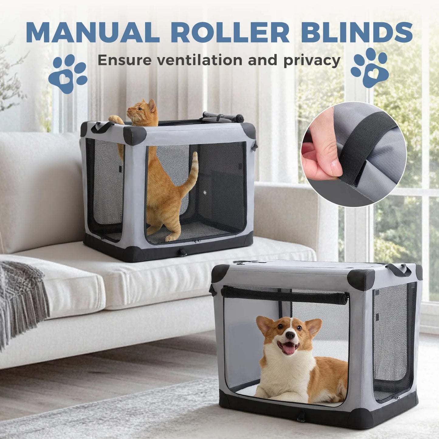 JHK 600D Oxford Fabric Foldable Soft Dog Crate Portable Pet Kennel with 3 Doors Use for Small to Extra Large Dogs Indoor