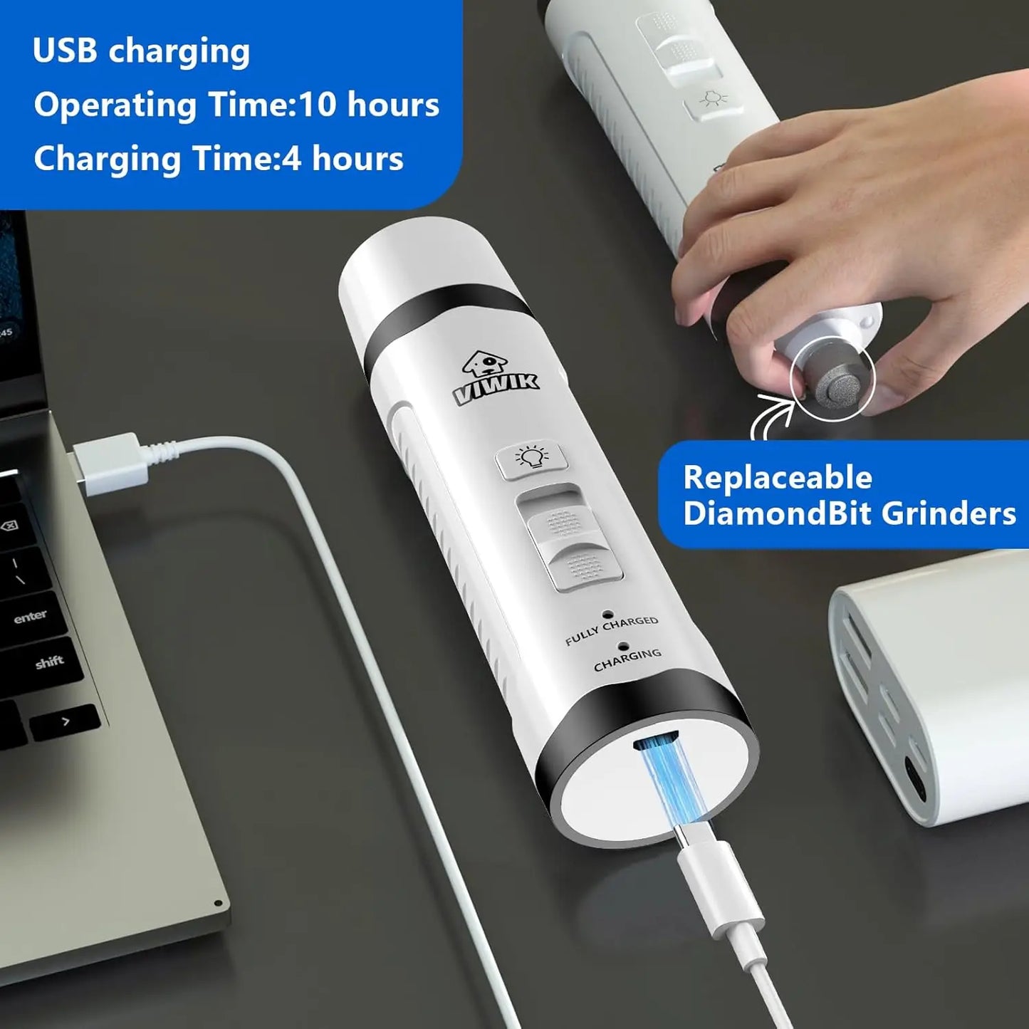 Electric Pet Nail Trimmer with Light, Quiet 2-Speed Grinder for Dogs & Cats, Grooming Supplies for All Sizes