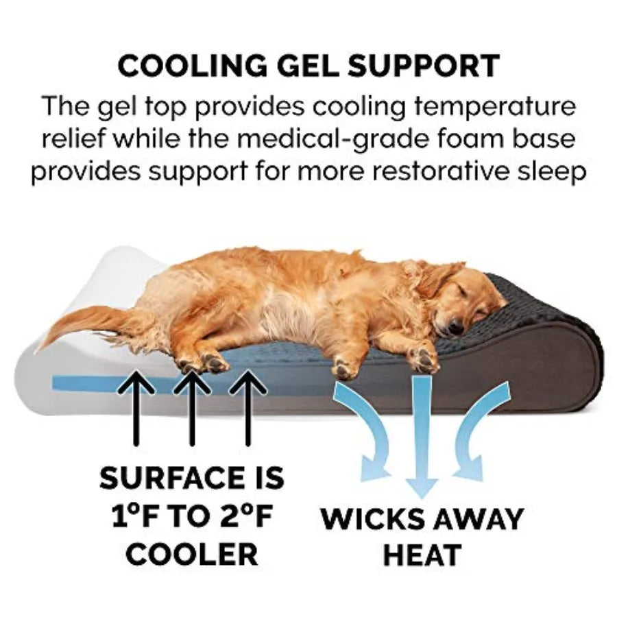 Cooling Gel Dog Bed for Large Dogs w/ Removable Washable Cover For Dogs Up to 150 lbs - Ultra Plush Faux Fur Suede Luxe Lounger