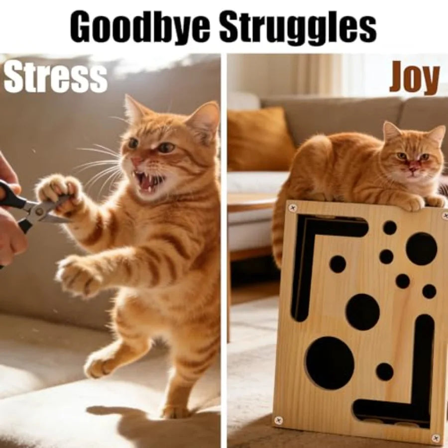 Reinforced Cat Nail File Scratcher Box with 8 Screws Wooden Enrichment Puzzle Toy for Indoor Cats Sandpaper Claw Care Furniture