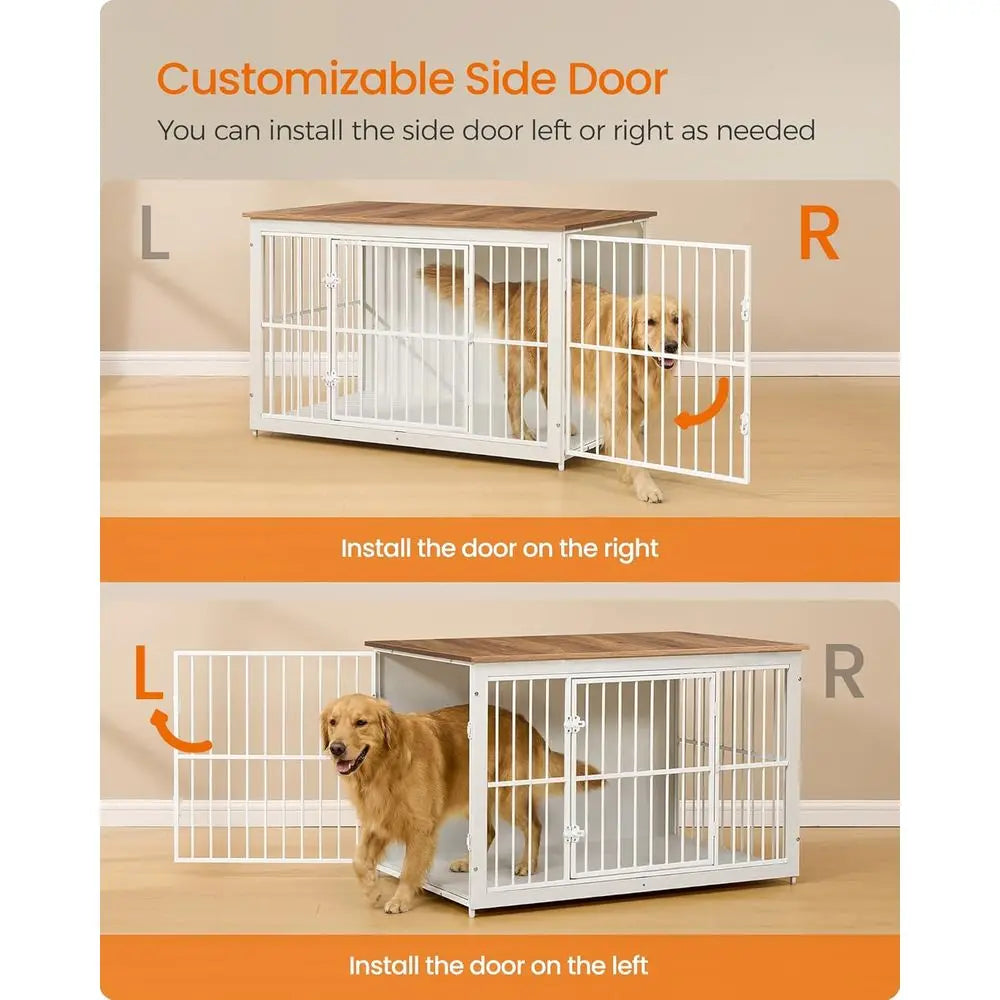 Wooden Dog Crate urniture, 48 Inches Heavy-Duty Kennel or Dogs up to 110 lb, with Double Doand Enclosed Wood Base, ern Pet Cage