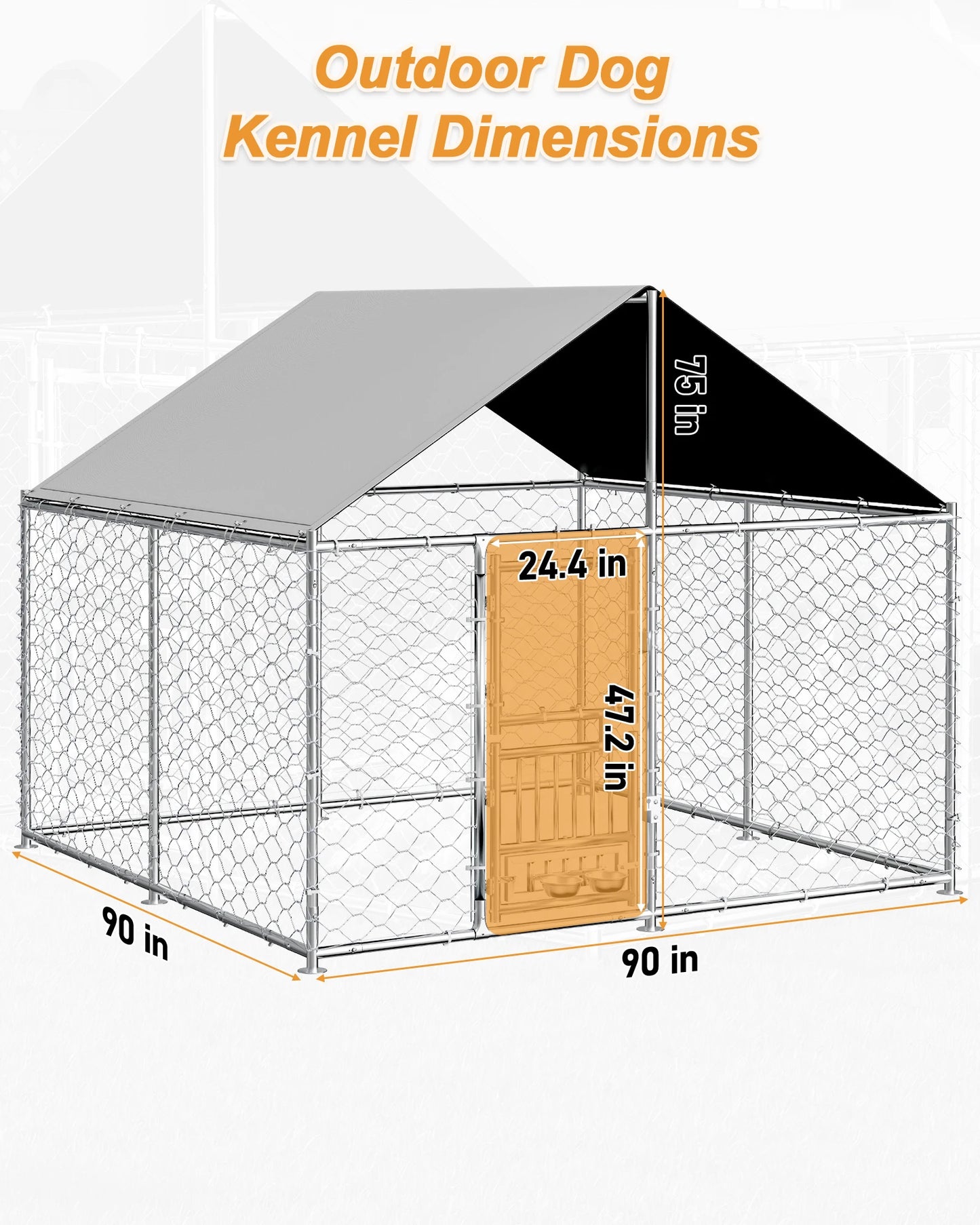 7.5 x 7.5ft Large Outdoor Dog Kennel with Rotating Feeder, HeavyDuty Dog Runs with Roof, Pet Playpen with Double Doors&Secure Lo