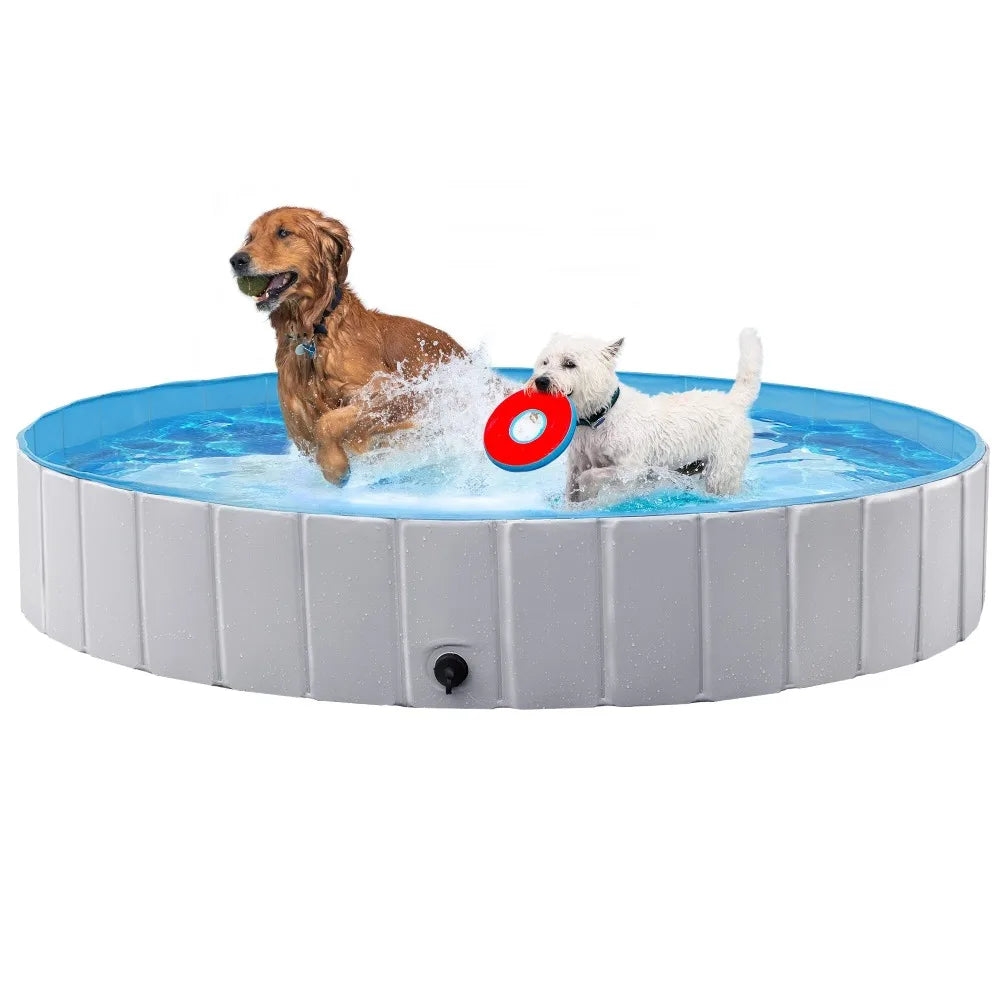 Yah 63"x12" Large Foldable Dog Pool – Collapsible Hard Plastic Pet Bath Tub, Scratch-Resistant – for Small to Large Dogs, Blue