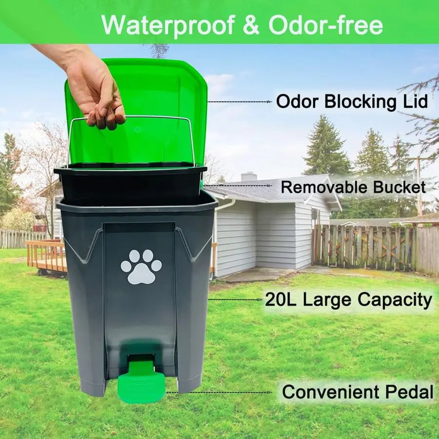 5Gallon Dog Poop Trash Can Outside with Pooper Scooper amp 50 Waste Bags Outdoor Dog Poop Trash Can with Lid, Foot Pedal and Rem