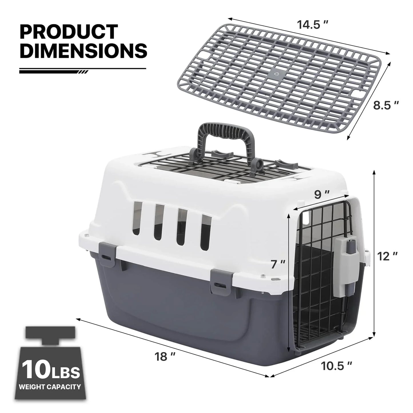 MoNiBloom 2-Door Cat Dog Carrier, Plastic Dog Crate Hard-Sided Dog Travel Carrier Airline Ventilation And Security Lock With Han