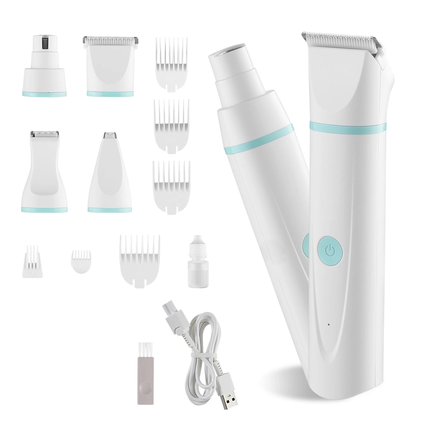 SucceBuy 4 in 1 Dog Clippers for Grooming Low Noise Rechargeable with 6 Combs & 4 Detachable Blades Waterproof Cordless for Dogs