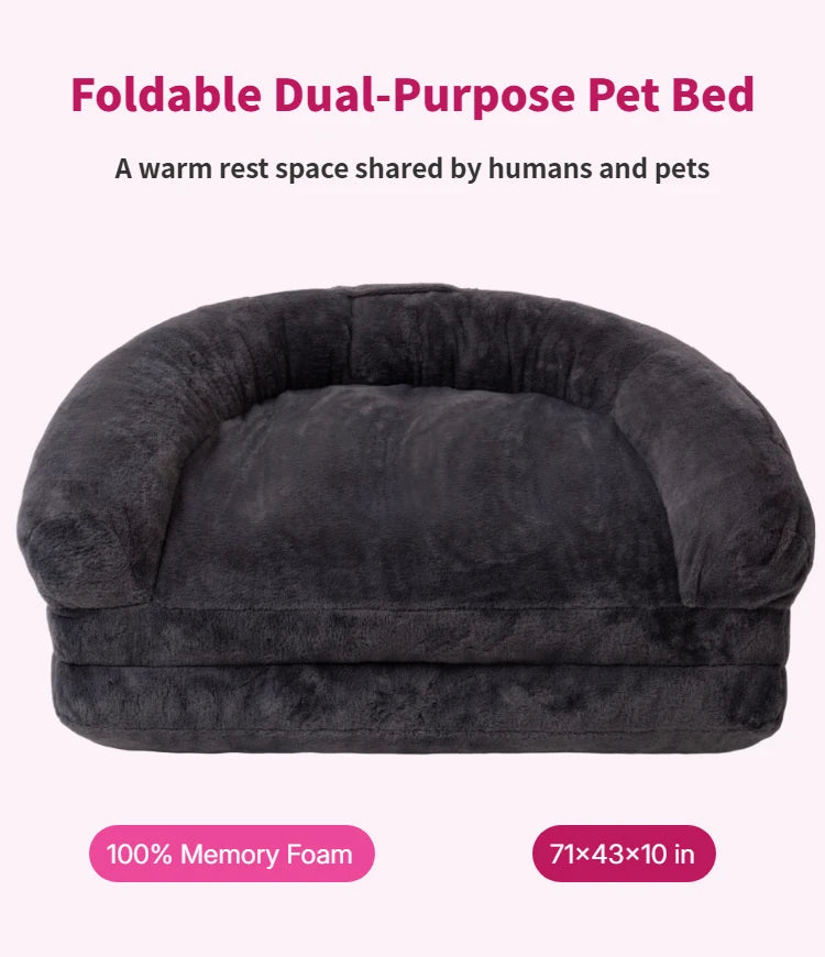 Dual-Use Extra Large Pet Bed 71x43x10in Foldable Cozy Cuddler Pet Mat for Owners And Pets to Rest Together