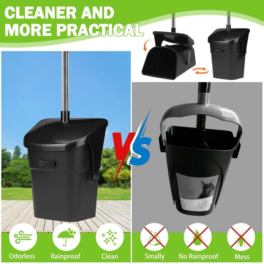 Dog Pooper Scooper for Yard, Dog Poop Trash Can Outside Swivel Bin Rake Spade Kit for Large Medium Small Dogs with 40 Waste Bags