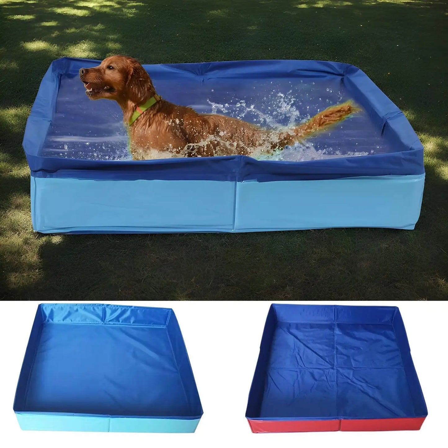 Summer Foldable Pet Blue Square Bath Tub Dog Cat Bath Pool Portable Indoor Outdoor Bathing Container
