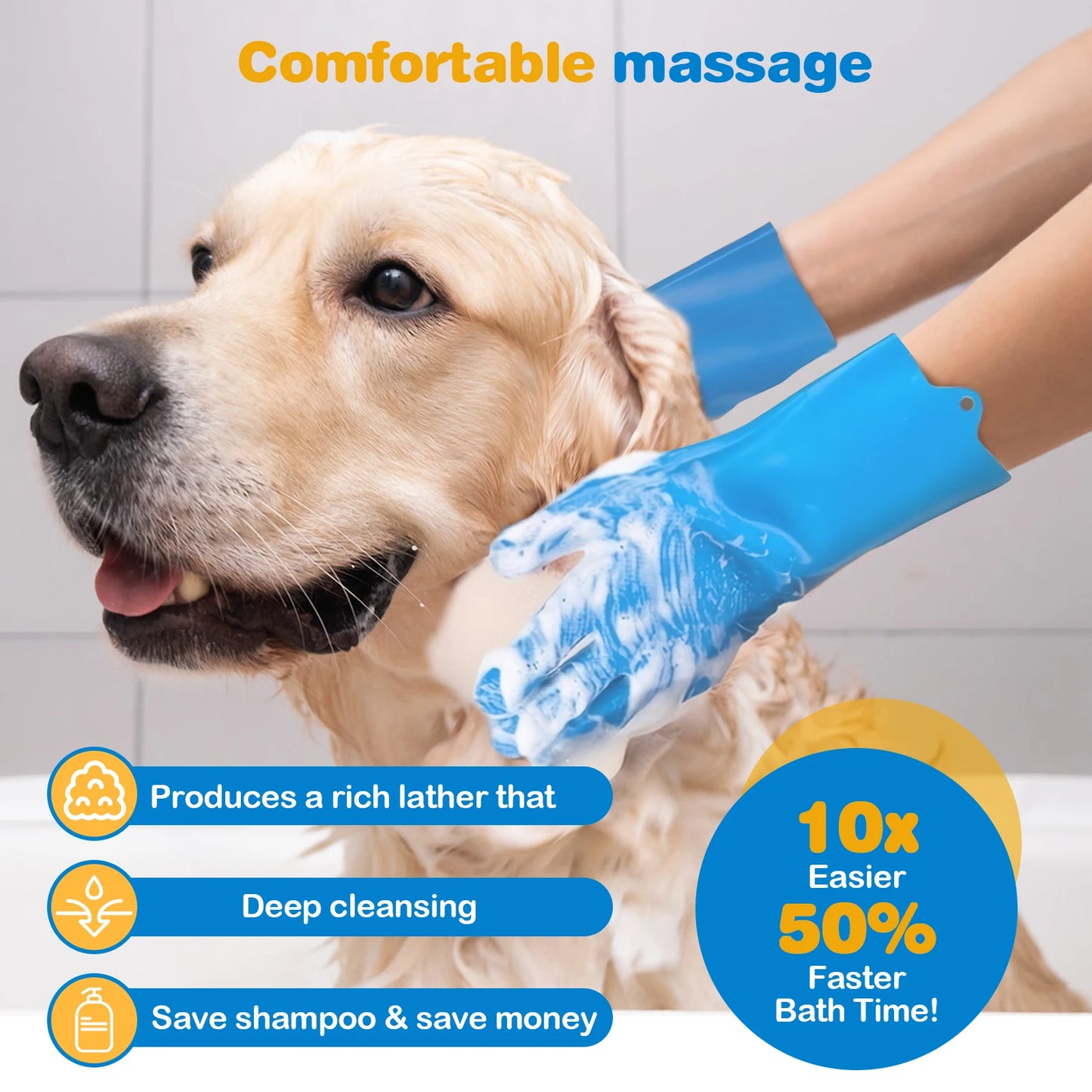 6PCS Pet Grooming Kit Silicone Dog Washing Gloves Dog Toothbrush Finger Dog Bath Gloves Dog Shampoo Brush Dog Cat Bath Supplies