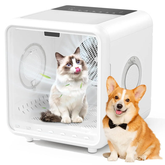 75L Quiet Pet Dryer Box for Cats Small Dogs, 360° Airflow Adjustable Temperature Time Smart App Control Home Grooming, Custom