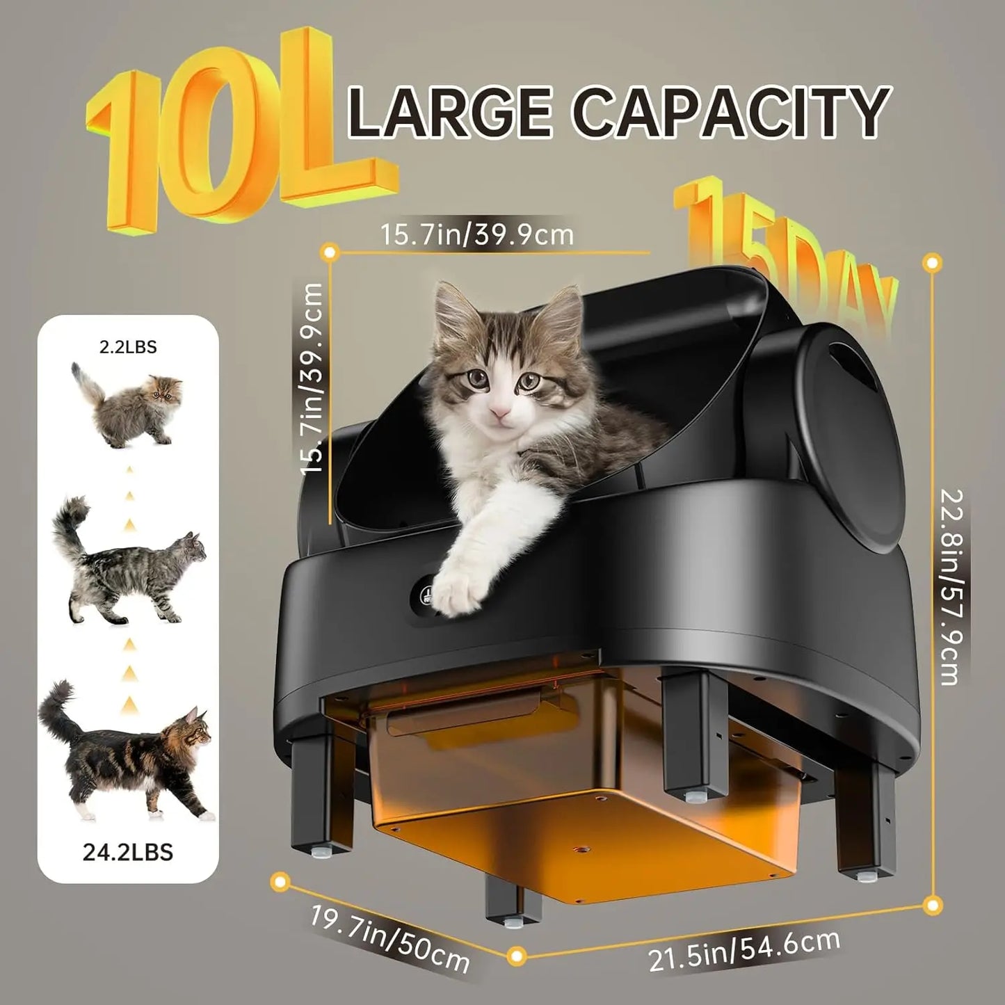 Automatic Self-Cleaning Cat Litter Box with App Control, Large Capacity for Multiple Cats, Safety Sensors Included