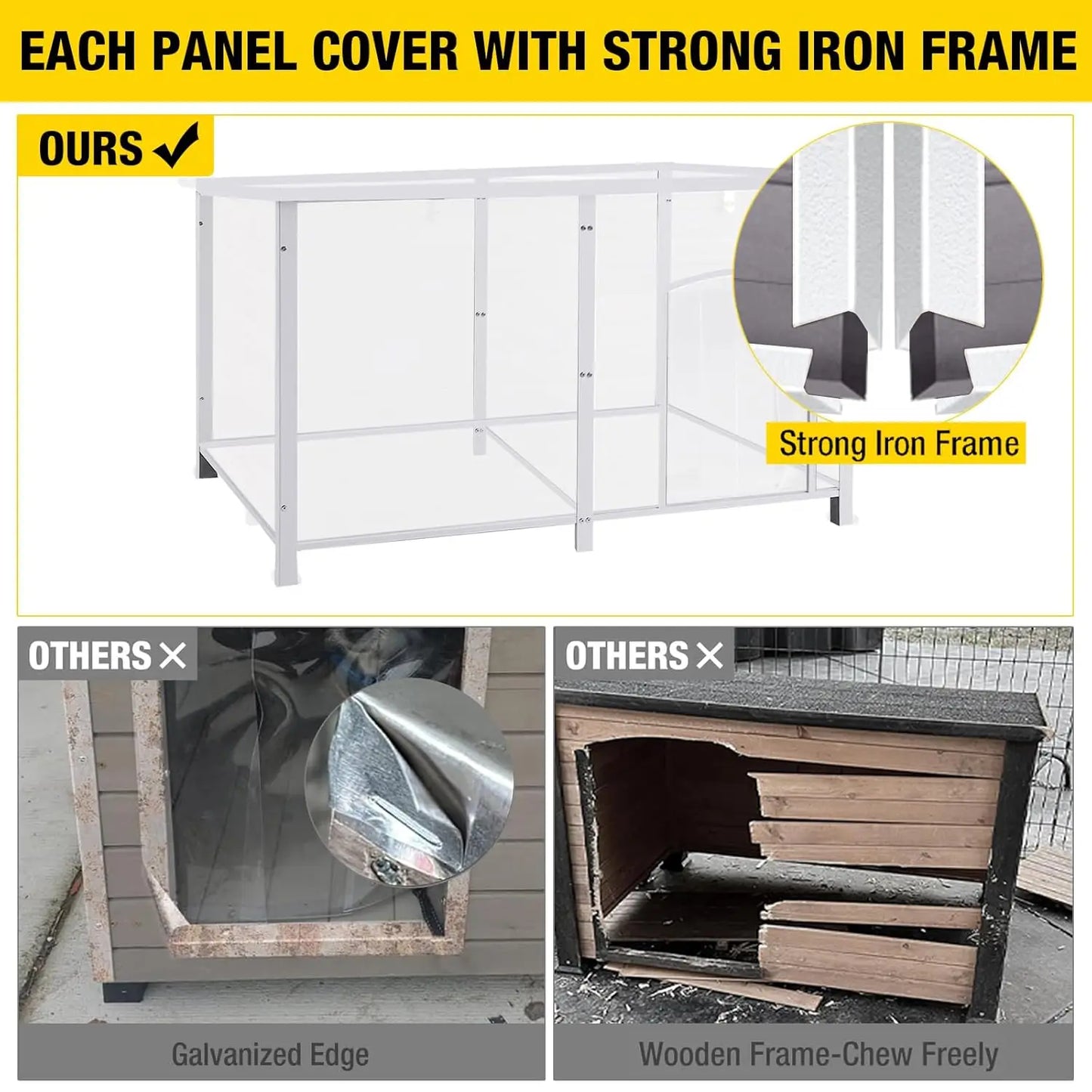 Large Heated Insulated Dog House Outdoor Kennel Winter Weatherproof Iron Frame 59in Grey Custom