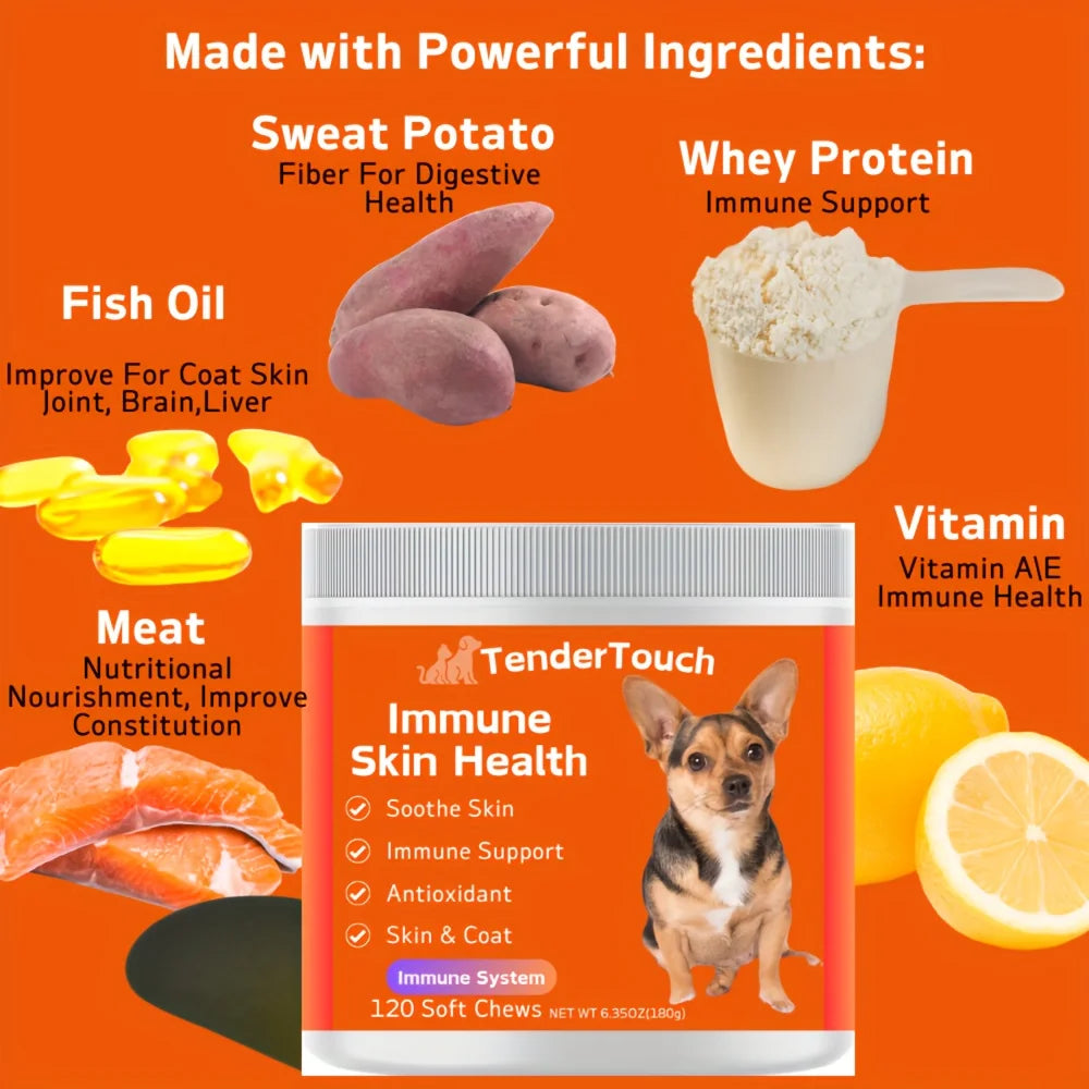 240 Chews - 2 Pack (2 x 180g/6.35oz) 360g/12.7oz - TenderTouch Allergy & Immune Supplement for Dogs  - Dog Allergy Support