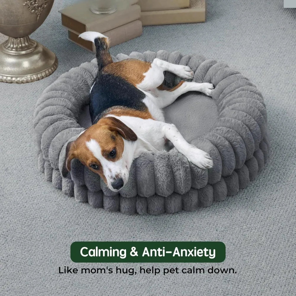 30" Donut Dog Bed, Round Orthopedic Pet Bed with Anti-Slip Bottom, Washable, Gray