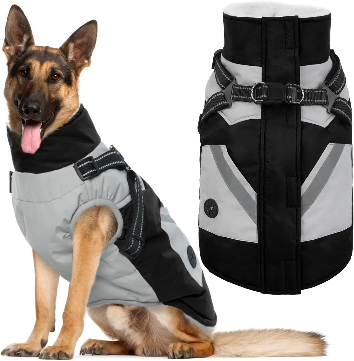 Winter Waterproof Dog Coat - Black, XLarge Zip Up Vest Jacket Fleece Snowsuit for Large Dogs Beagle Cocker Spaniel Border Collie