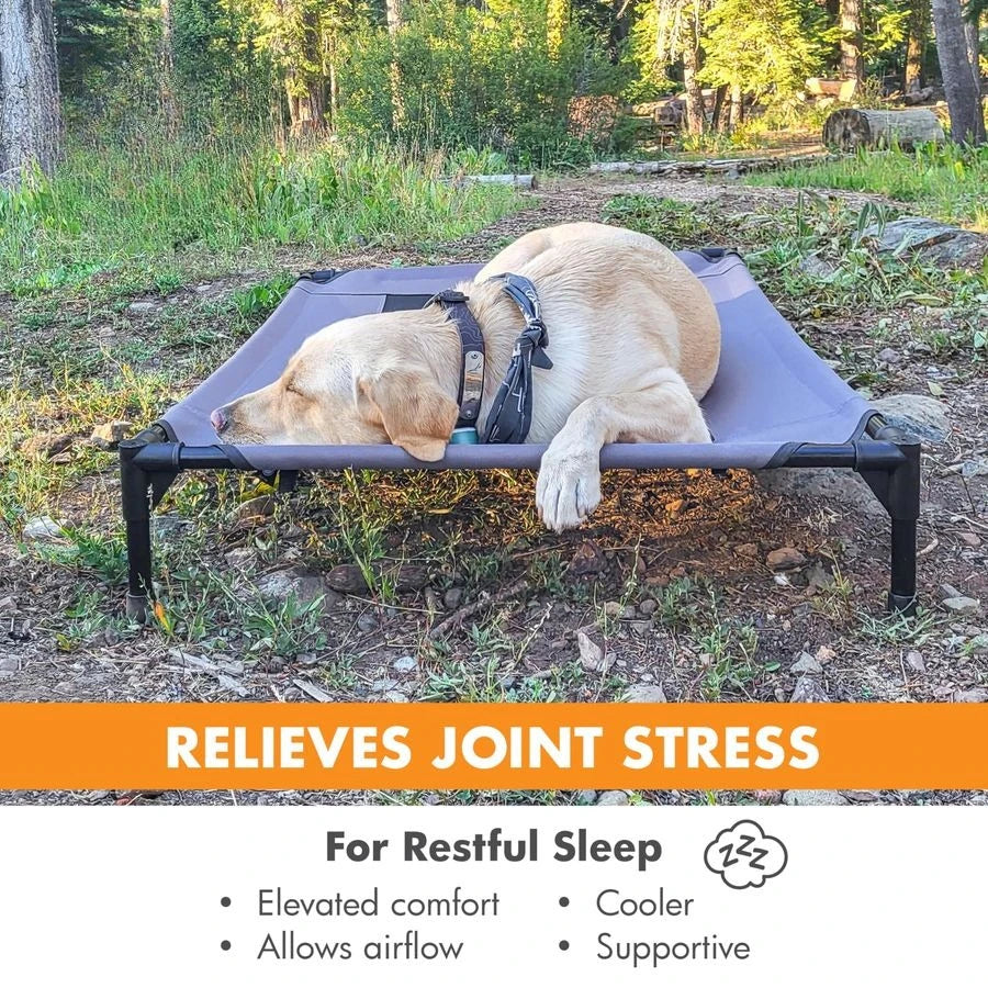 Outdoor Elevated Dog Cot, Breathable Cooling Elevated Cot Hammock Pet Bed for Large Dogs, Washable Mesh Cover, Raised Metal Fram
