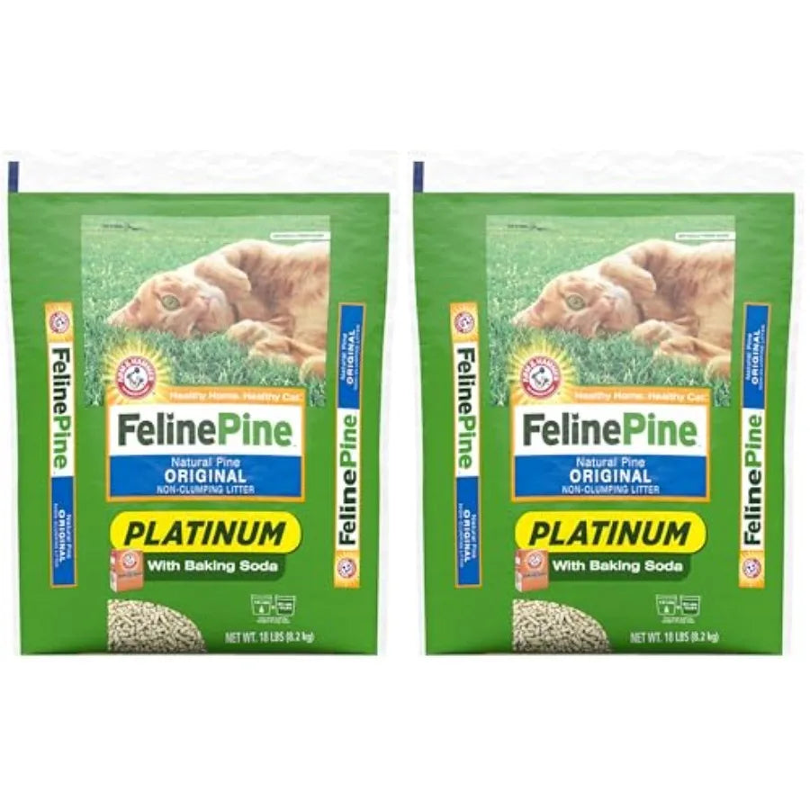 Feline Pine Platinum Non-Clumping Cat Litter 18lb Pack of 2 Natural Scented Premium Wood Pellets for Litter Boxes Light Gray Ab