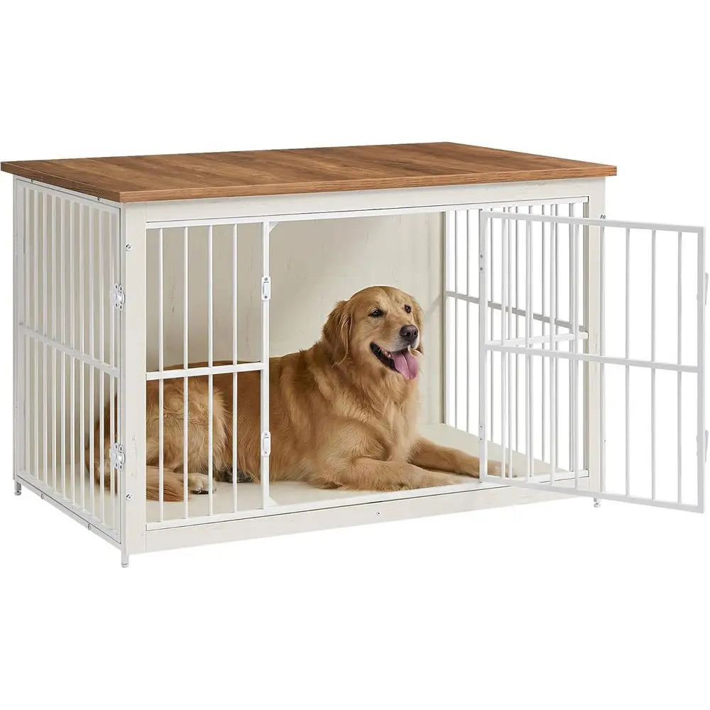 Wooden Dog Crate urniture, 48 Inches Heavy-Duty Kennel or Dogs up to 110 lb, with Double Doand Enclosed Wood Base, ern Pet Cage