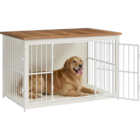 Wooden Dog Crate urniture, 48 Inches Heavy-Duty Kennel or Dogs up to 110 lb, with Double Doand Enclosed Wood Base, ern Pet Cage