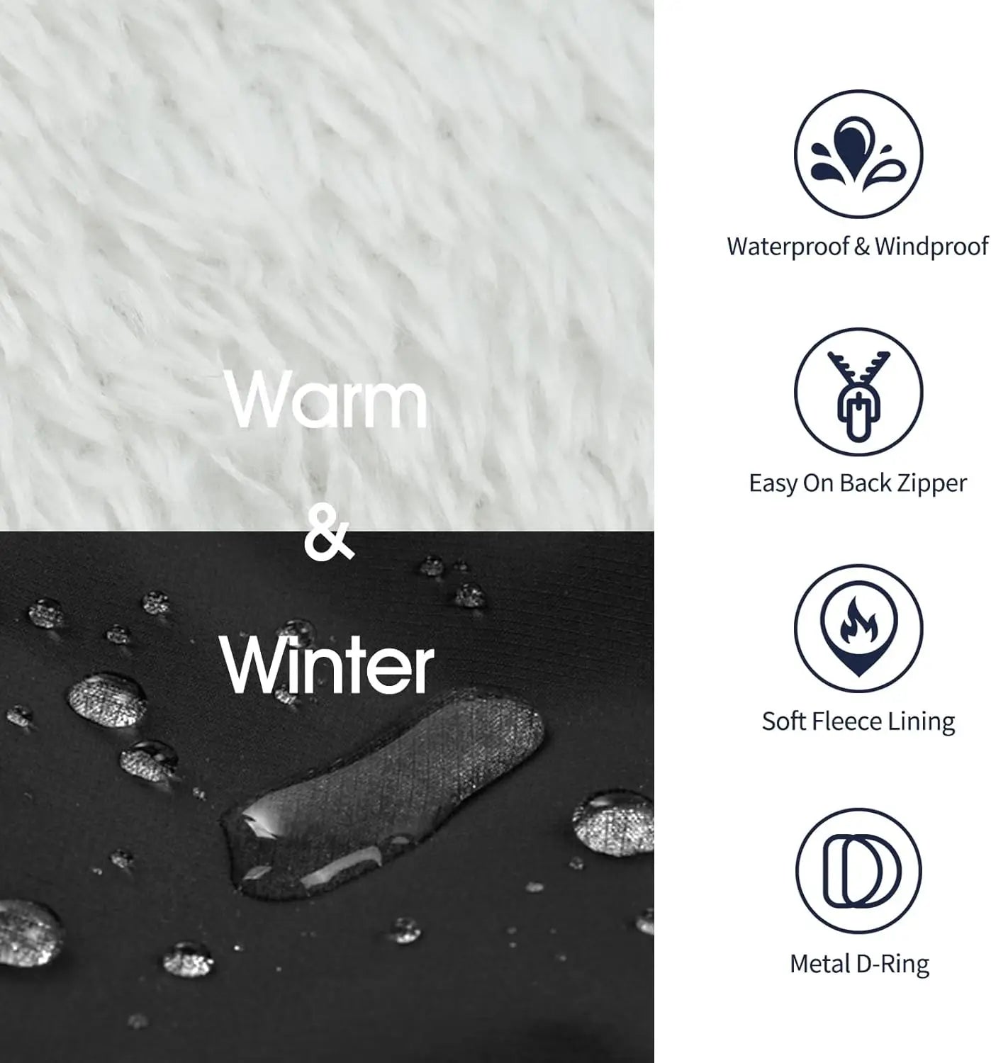 Winter Waterproof Dog Coat - Black, XLarge Zip Up Vest Jacket Fleece Snowsuit for Large Dogs Beagle Cocker Spaniel Border Collie