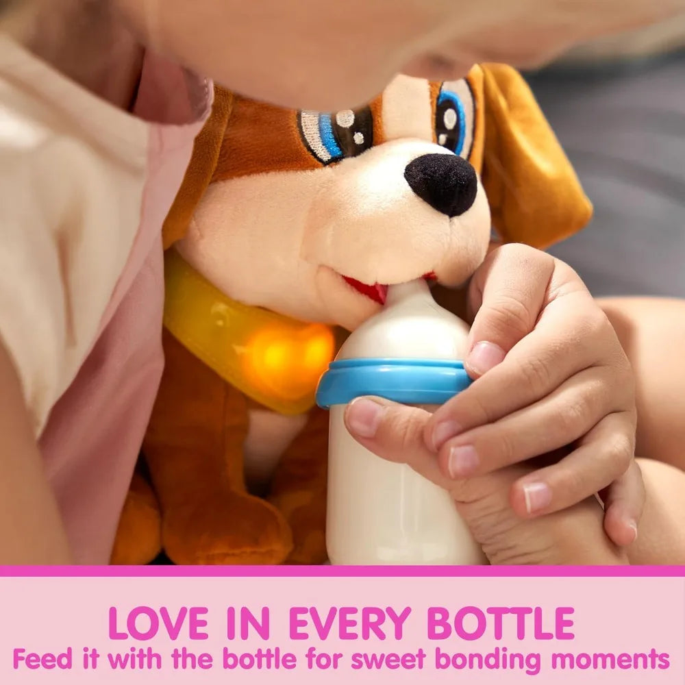 JOYFY Play Puppy Dog Toys with Carrier & Accessories Plush Dog with Interactive Button Lights Sounds or Kids Birthday Gifts