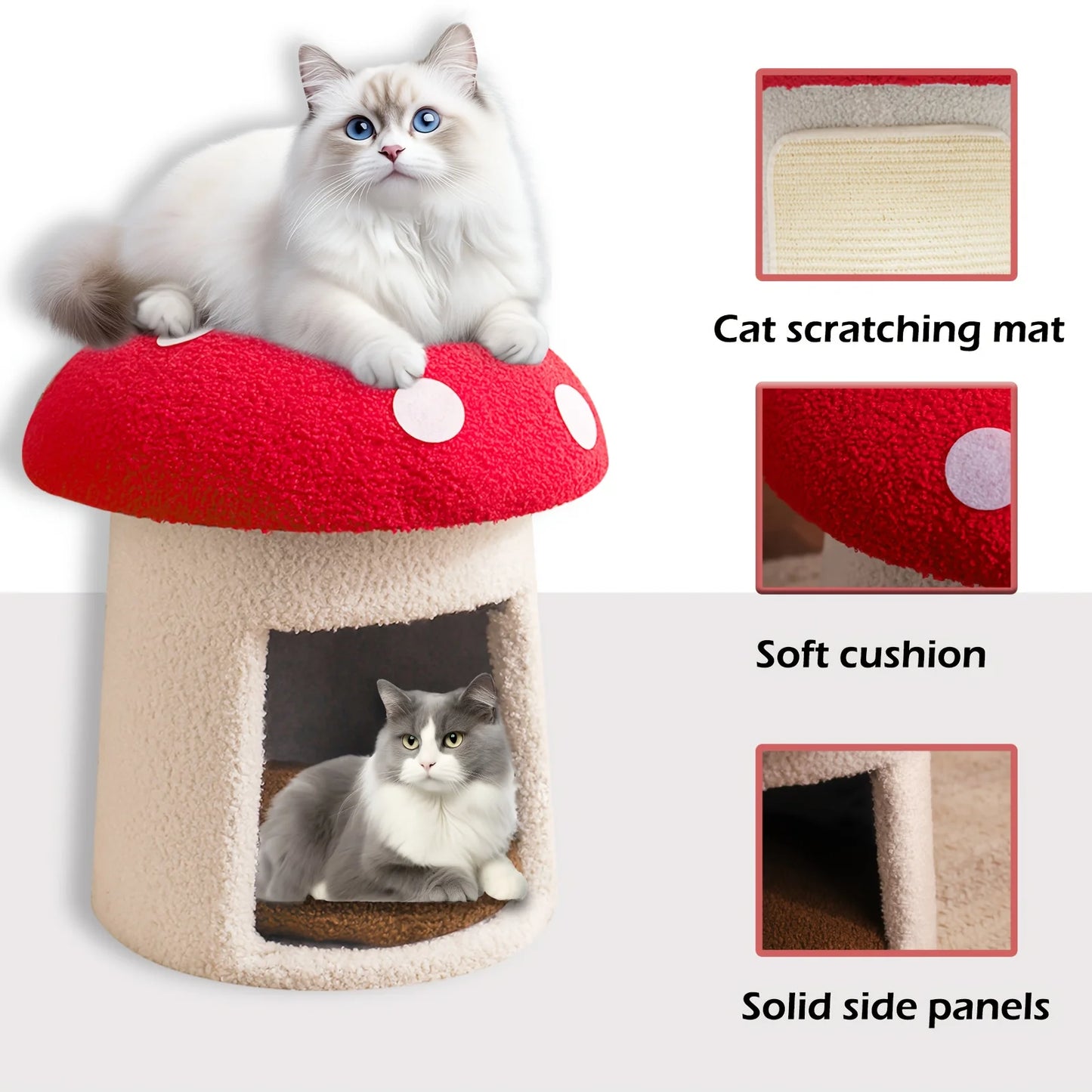 Mushroom Cat Bed Chocolate Biscuit Cat Bed Suitable for Indoor Cats, Mushroom Cow-Shaped Cat Cave Bed, Cat Tent with Removable and Washable Cushion Pillow, Cat House Bed Suitable for Cats and Small Dogs