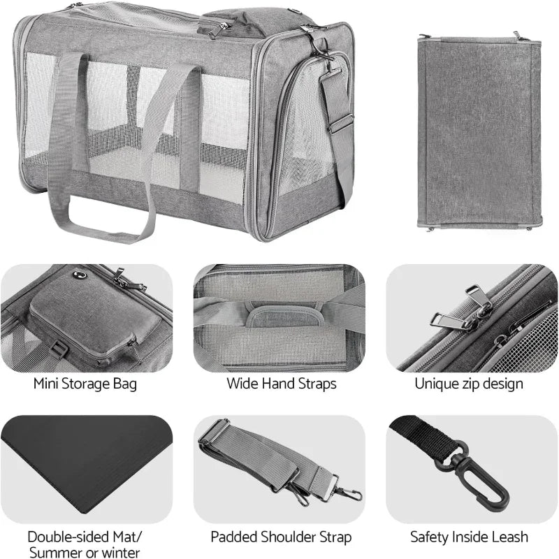 Airline Approved Pet Carrier for Cats Dogs Soft Travel Bag with Breathable Honeycomb Board,Removable Support Board for Pet