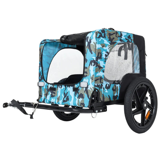 Heavy duty foldable pet bike trailer with 16 inch all terrain wheels and universal hooks, blue+black