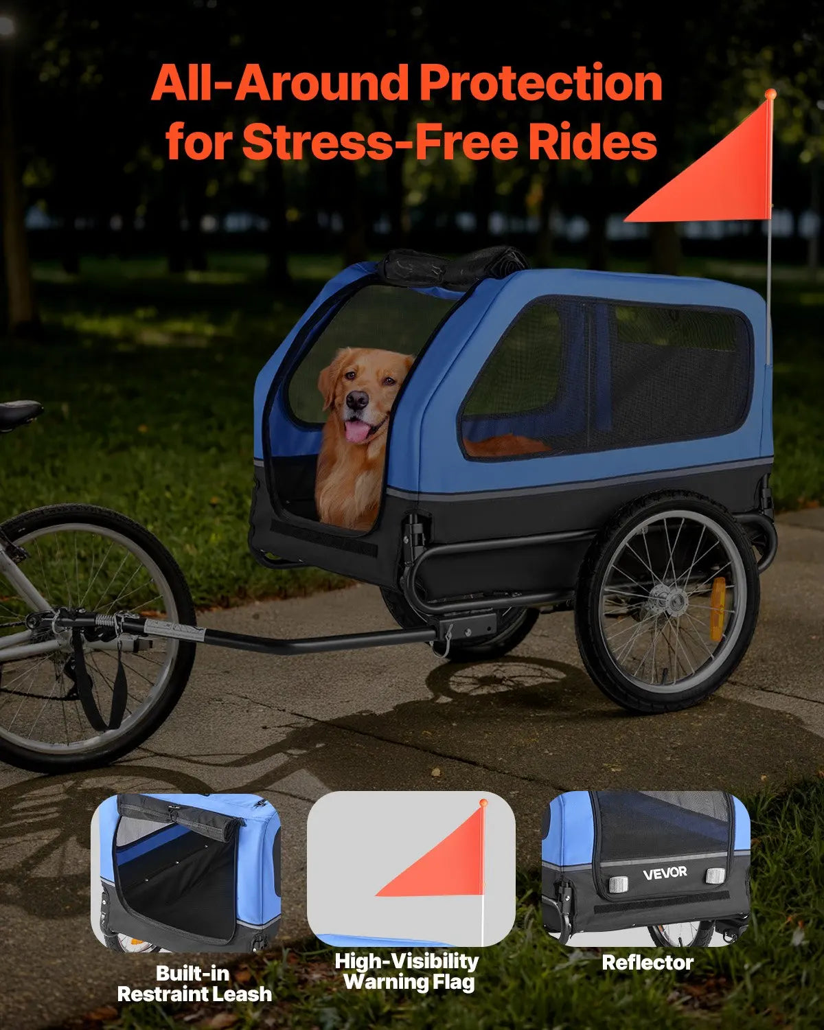 Dog Bike Trailer, Supports Up To 88 Lbs, Pet Cart Bicycle Carrier For Small & Large Dogs, Easy Folding Frame With Quick Release