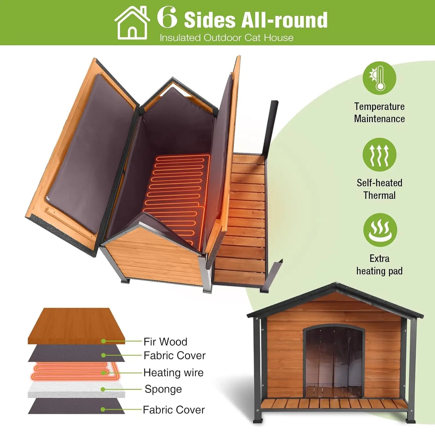 XXL Insulated Heated Dog House Outdoor Kennel Chew-Proof Metal Frame Thermal Liner Large Breeds 44.5x45x35 inch, Custom