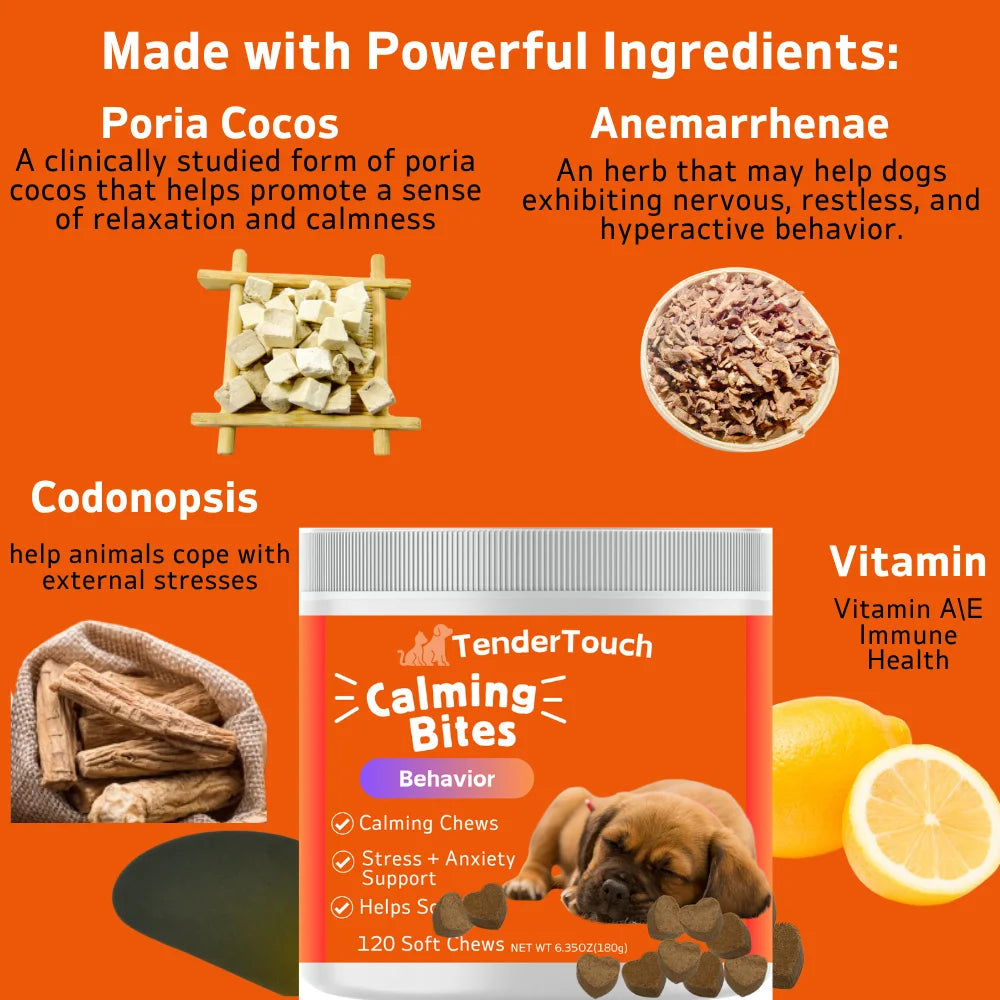 240 Chews - 2 Pack(2 x 180g/6.35oz) 360g/12.7oz - TenderTouch Calming for Dogs - Help Natural Dog Anxiety  for Everyday Stress